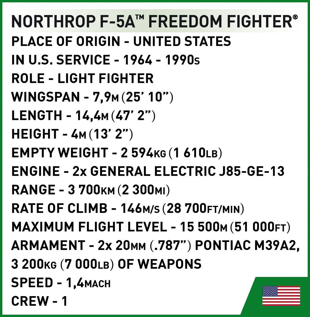 Northrop F-5A Freedom Fighter Jet: Set #2425