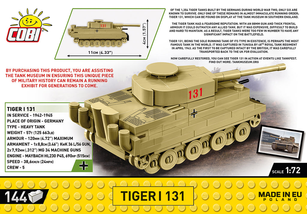 COBI Tiger I 131 Tank 1:72 Scale: Set #3095