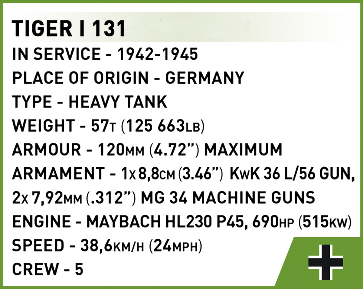 COBI Tiger I 131 Tank 1:72 Scale: Set #3095