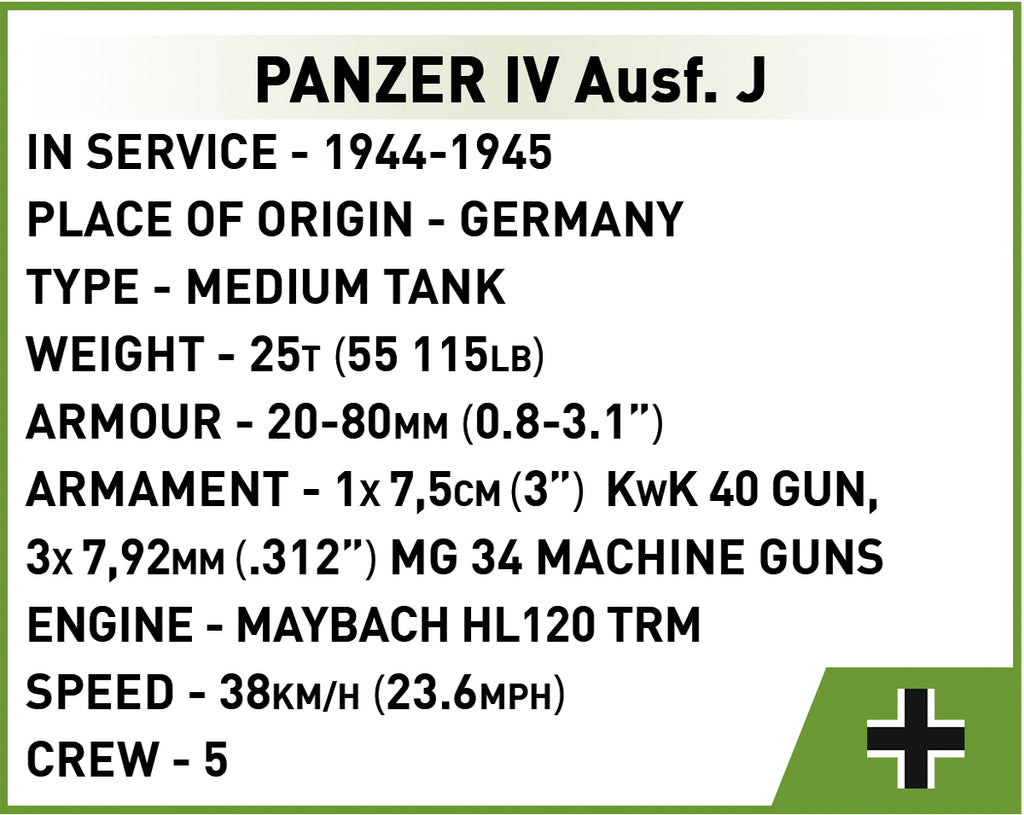 COBI Panzer IV Ausf. J Tank 1:72 Scale: Set #3097