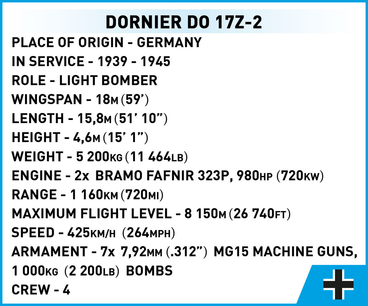 Dornier DO 17Z-2 Light Bomber 5754 COBI Set