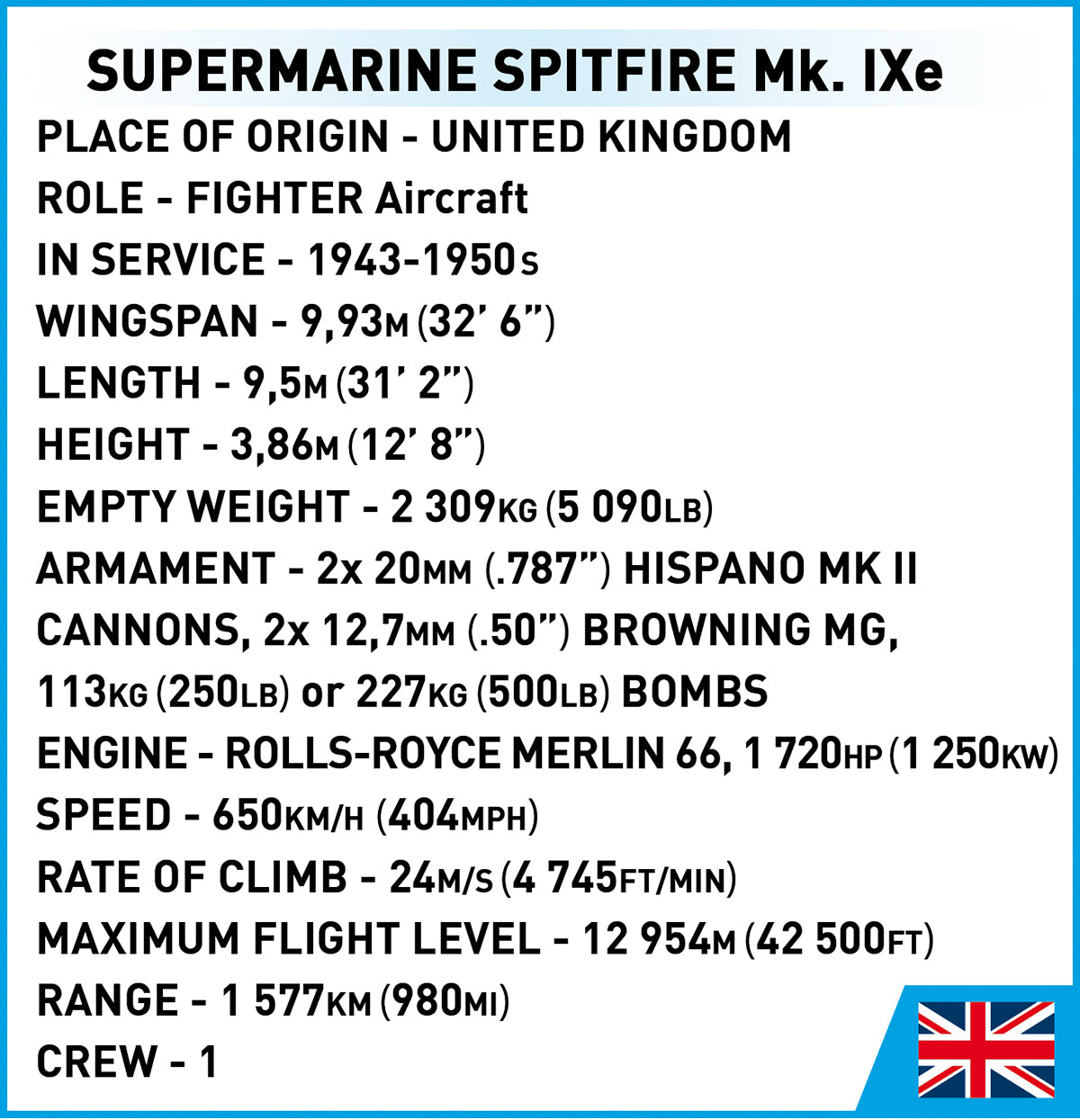 COBI Supermarine Spitfire Mk. IXe Fighter: Set #5764