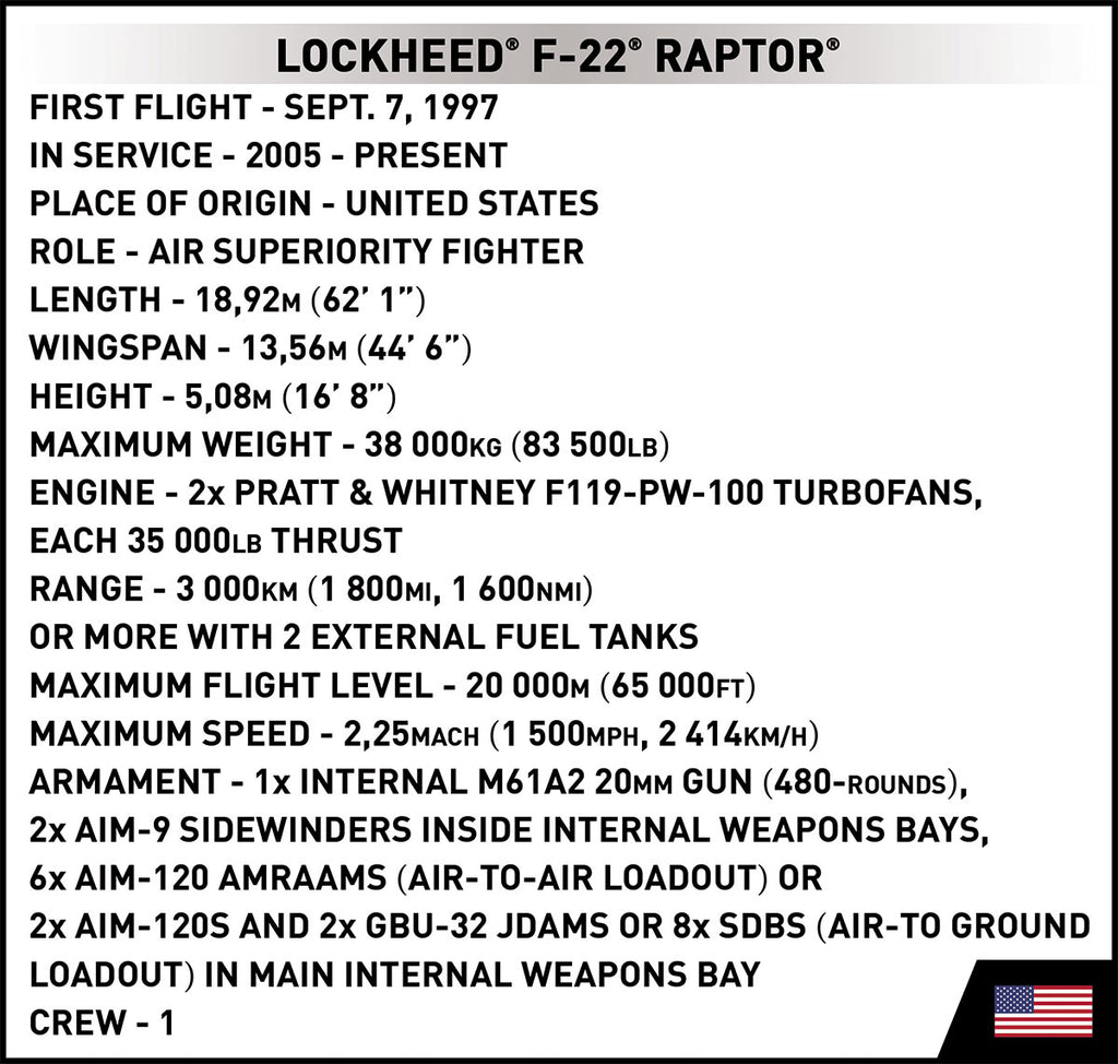 Lockheed F-22 Raptor Fighter Jet COBI #5855
