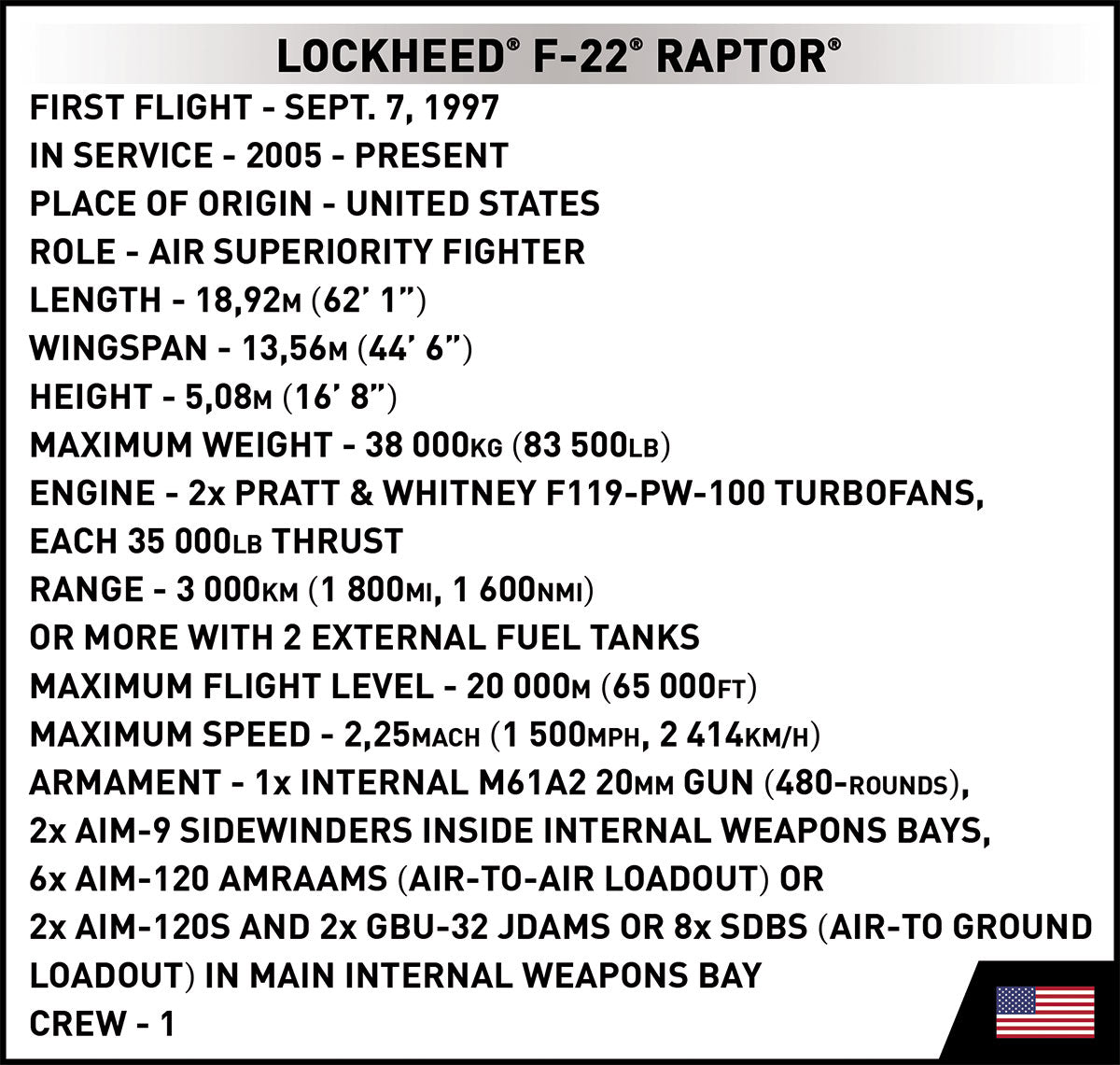 Lockheed F-22 Raptor Fighter Jet COBI #5855