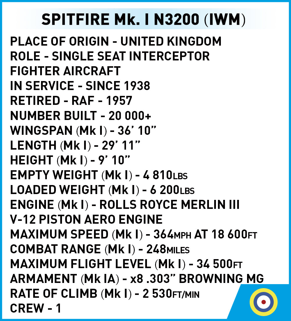 Spitfire Mk. I N3200 Fighter: Set #5868 COBI