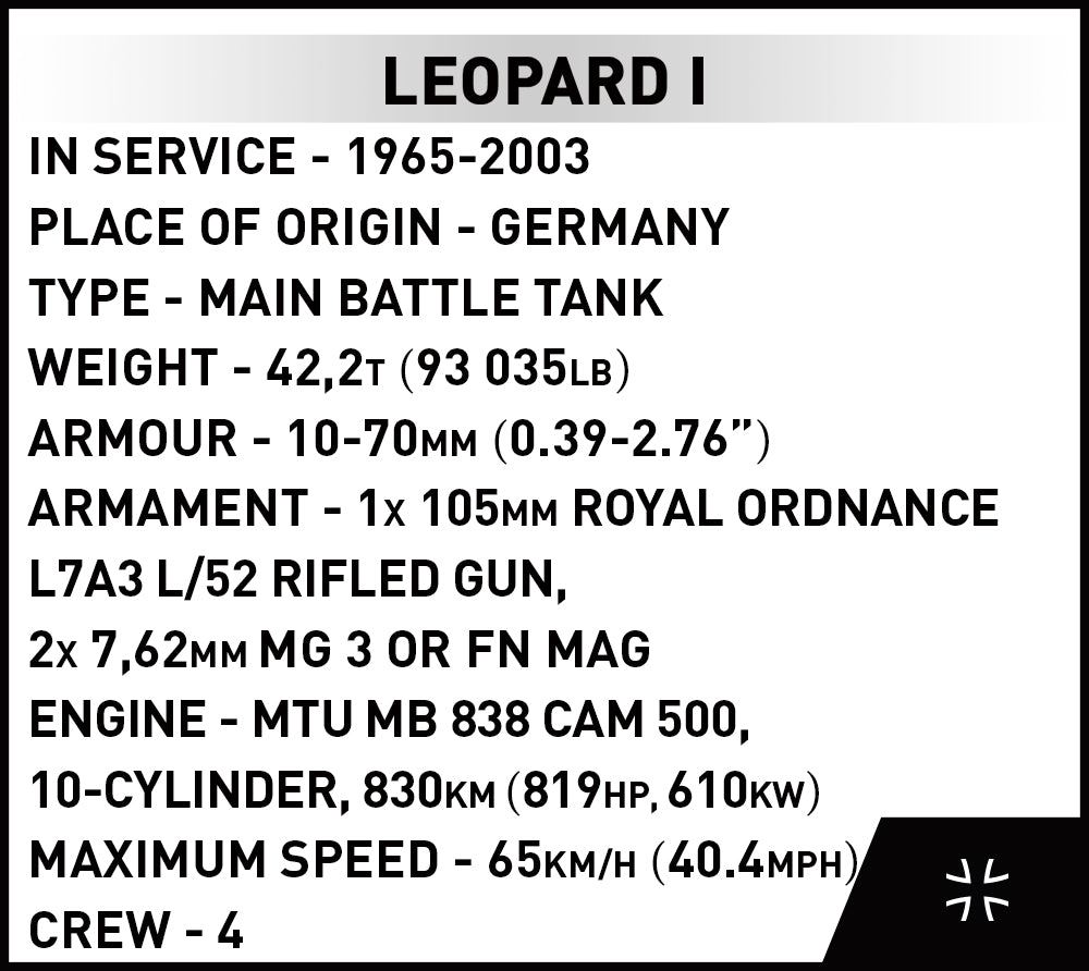 COBI Leopard I Tank 1:72 Scale: Set #3105